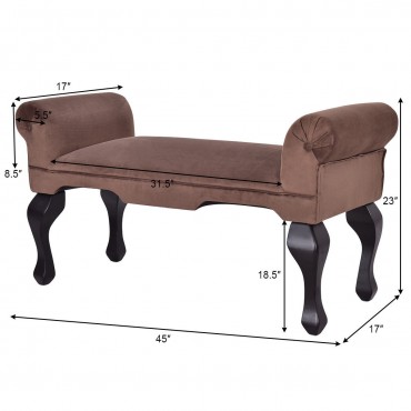 45 In. Rolled Arms Upholstered Wood Leg Bench Seat Chair