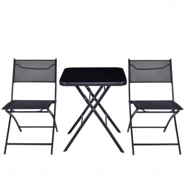 Outdoor Patio 3 Pieces Folding Square Table And Chair Suit Set
