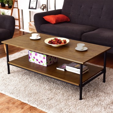Rectangle Metal Frame Cocktail Coffee Table With Storage Shelf