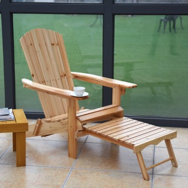Patio Foldable Wood Adirondack Chair W / Footrest Stool