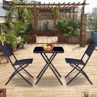 Outdoor Patio 3 Pieces Folding Square Table And Chair Suit Set