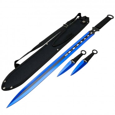 27 in. / 7 in. Blue 2 Tone Blade Sword with Sheath Stainless