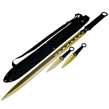 27 in. / 7 in. Gold 2 Tone Blade Sword with Sheath Stainless