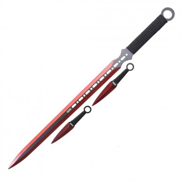 27 in. / 7 in. Red 2 Tone Blade Sword with Sheath Stainless