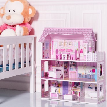 28 In. Pink Dollhouse W / Furniture