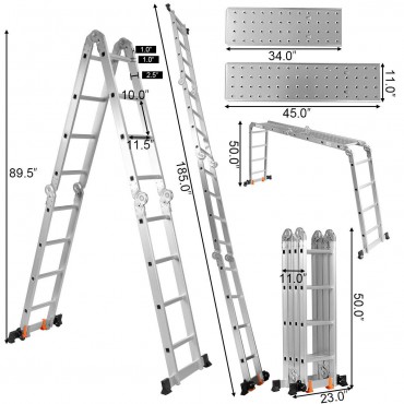 15.5 Ft. 16-Step Multi Purpose Aluminum Folding Scaffold Ladder