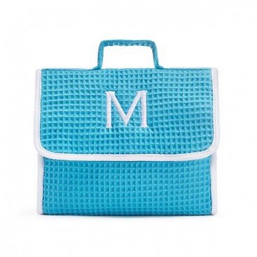 Women's Personalized Stand Up Cotton Waffle Makeup Bag - Turquoise Blue