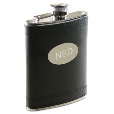 Black Faux Leather Large Hip Flask