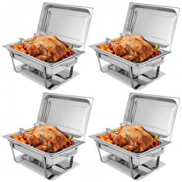 4 - Pack Of Full Size Tray 8 Quart Stainless Steel Chafer For Buffet
