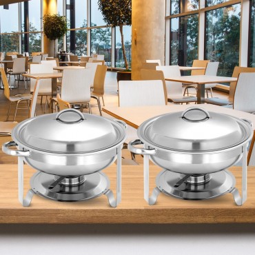 2 - Pack Full Size Tray 5 Quart Stainless Steel Round Chafing Dish