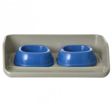 Marchioro Kiosk Feeding Tray with Bowls - Kiosk 1C - 2 x 21 oz Bowls - Tray 19L x 13.5W x 4.25H