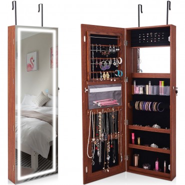 Door Wall Mount Touch Screen Mirrored Jewelry Cabinet