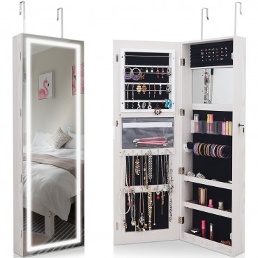 Door Wall Mount Touch Screen Mirrored Jewelry Cabinet