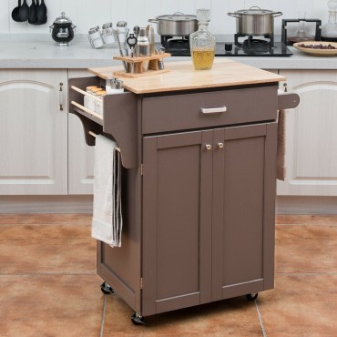 Rolling Kitchen Island Cart Storage Cabinet With Spice Rack