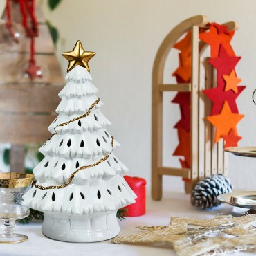 11 In. Pre-Lit Ceramic Hollow Christmas Tree With LED Lights