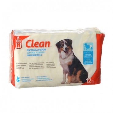 Dog It Clean Disposable Diapers - Large - 12 Pack - 35-55 lb Dogs - 18-22.5 in. Waist