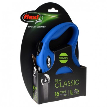 Flexi New Classic Retractable Tape Leash - Blue - Large - 16 in. Tape - Pets up to 110 lbs