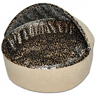 K&H Thermo Kitty Bed Deluxe - Tan and Leopard - Large - 20 in. L x 20 in. W x 14 in. H