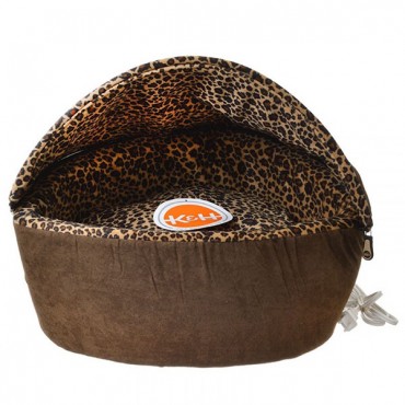 K&H Pet Products Thermo Kitty Bed Deluxe - Mocha and Leopard - Large - 20 in. L x 20 in. W x 14 in. H