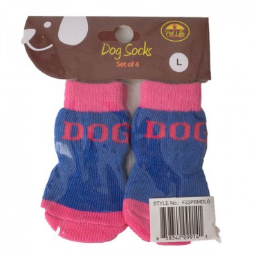 Pet Life Dog Socks with Rubber Sole Paw Grips - Pink and Blue - Large - 6 in. - 8 in. Long x 2 in. - 3 in. Wide - 2 Pieces