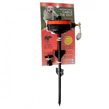 Howard Pet Retractable Cable Tie Out Stake for Dogs - Large Stake - 15 in. Cable - Dogs 80-120 lbs