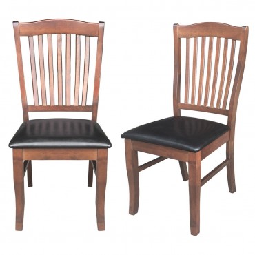 Set Of 2 Armless Slat Back PU Leather Dining Chairs