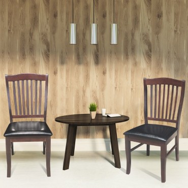 Set Of 2 Armless Slat Back PU Leather Dining Chairs