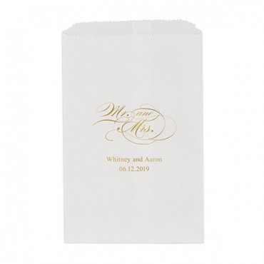 Mr And Mrs - Script Flat Paper Goodie Bag - Package of 25