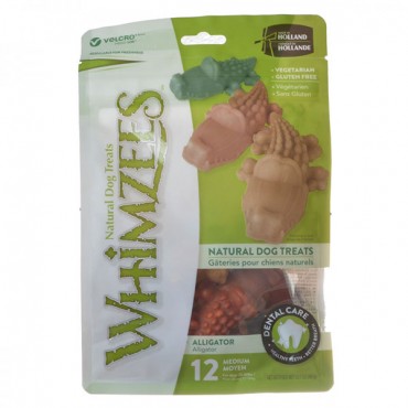 Whimzees Natural Dental Care Alligator Dog Treats - Medium - 12 Pack - Dogs 25-40 lbs