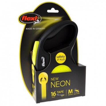 Flexi New Neon Retractable Tape Leash - Medium - 16 in. Tape - Pets up to 55 lbs