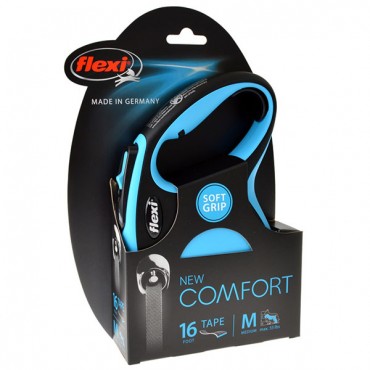 Flexi New Comfort Retractable Tape Leash - Blue - Medium - 16 in. Tape - Pets up to 55 lbs