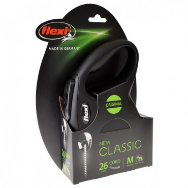 Flexi New Classic Retractable Cord Leash - Black - Medium - 26 in. Cord - Pets up to 44 lbs