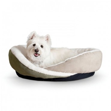K&H Huggy Nest Cat Booster Bed - Green and Tan - Medium - 28 in. L x 24 in. W x 7 in. H