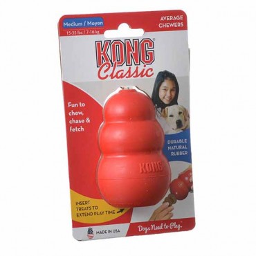 Kong Classic Dog Toy - Red - Medium - Dogs 15-35 lbs - 3.5 in. Tall x 1 in. Diameter - 2 Pieces