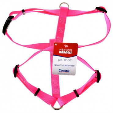 Coastal Pet Nylon Adjustable Harness - Neon Pink - Medium - Girth Size 18 in.-30 in.