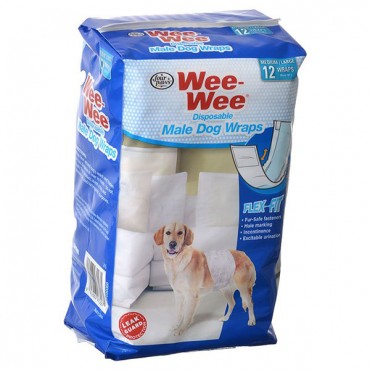 Four Paws Wee Wee Disposable Male Dog Wraps - Medium - Large - 12 Pack - Fits Waists 15 in. - 29.5 in.