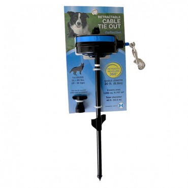 Howard Pet Retractable Cable Tie Out Stake for Dogs - Medium Stake - 20 in. Cable - Dogs 25-80 lbs