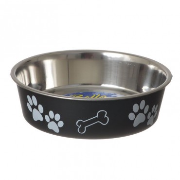 Loving Pets Stainless Steel and Espresso Dish with Rubber Base - Medium - 6.75 Diameter