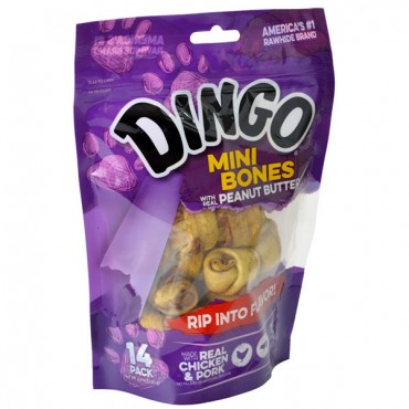 Dingo Meat in the Middle Dog Chews - Peanut Butter - Mini - 14 Pack - 2.5 in. Bones - 2 Pieces