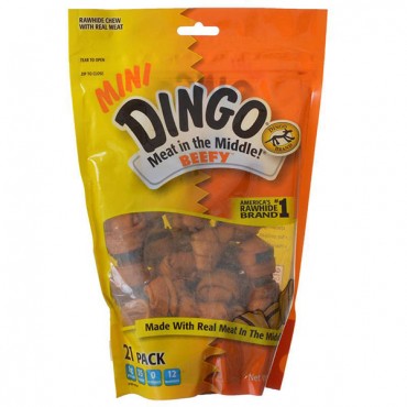 Dingo Beefy Meat and Rawhide Chew Bones - Mini 2.5 in. - 21 Pack