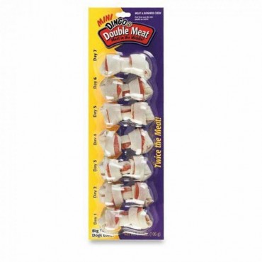 Dingo Double Meat Rawhide and Meat Chew Bone - Mini - 2.5 in. - 7 Pack - 4 Pieces