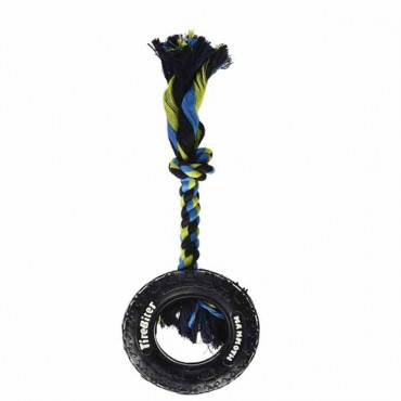 Mammoth Tire Biter Dog Chew Toy w/ Colored Flossy Rope - Mini - 3.5 in. Diameter - 2 Pieces