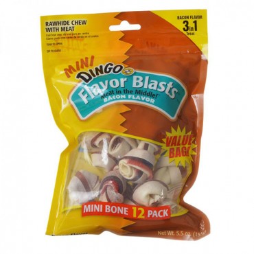 Dingo Flavor Blasts Rawhide and Meat Chew - Bacon Flavor - Mini - 5 Pack - 2 Pieces