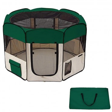 60 In. Pet Dog Kennel Fence Puppy Soft Playpen Exercise Folding Crate W / Bag Zip - Green