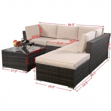 4 Pc Cushioned Wicker Rattan Sofa 5 Seat