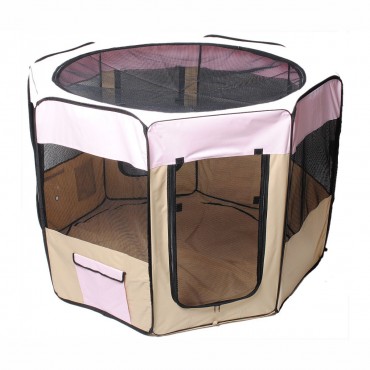 60 In. Pet Dog Kennel Fence Puppy Soft Playpen Exercise Folding Crate W / Bag Zip - Pink
