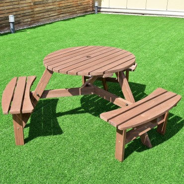 6 - Person Patio Wood Picnic Table Beer Bench Set