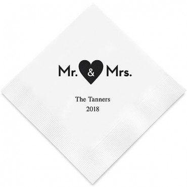 Mr & Mrs Heart Printed Paper Napkins