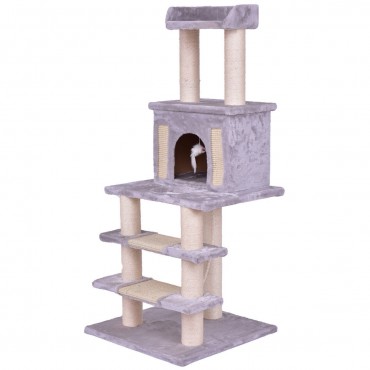 52 In. Tower Condo Scratching Post Cat Tree With Rope And Mouse