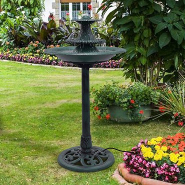 3 Tiers Outdoor Bird Decor Pedestal Water Fountain With Pump